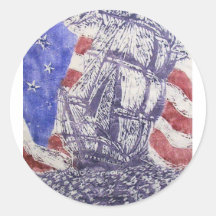 old ironsides woodcut print round sticker