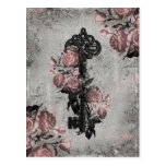 Old Key and Roses Post Card
