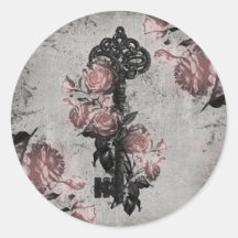 Old Key and Roses Sticker