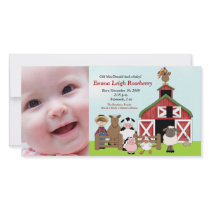 Old MacDonald Farm 8x4 Photo Birth Announcement Customized Photo Card