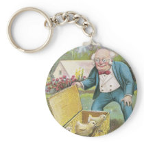 Old Man and Young Chicks Vintage Easter Keychains