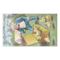 Old Man and Young Chicks Vintage Easter Stickers