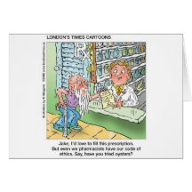 Old Man & The Pharmacy Funny Offbeat Cartoon Gifts Cards