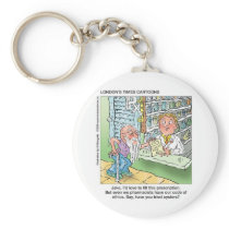 Old Man & The Pharmacy Funny Offbeat Cartoon Gifts Keychain