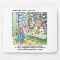 Old Man & The Pharmacy Funny Offbeat Cartoon Gifts Mouse Pads