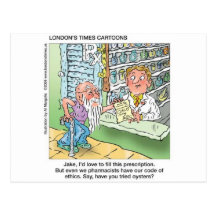 Old Man & The Pharmacy Funny Offbeat Cartoon Gifts Postcards