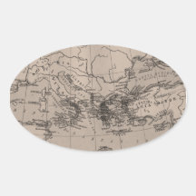 Old Map Atlas Mediterranean Sea Europe Brown Oval Stickers