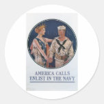 Old Navy Recruiting Poster circa 1917 Round Stickers