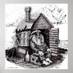 Old pirate black and white pen ink drawing art print