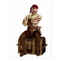 Old Pirate Sitting on a Treasure Chest Postcards