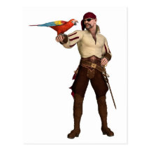 Old Pirate with Parrot Postcards
