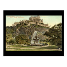 Old Postcard, Edinburgh Castle and Ross Fountain