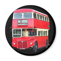 Old red London bus from around 1950 Magnets