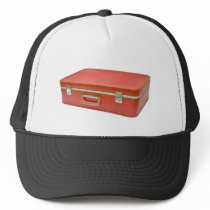Old red suitcase mesh hats