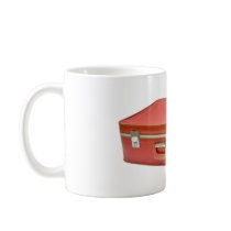 Old red suitcase coffee mugs