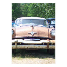 old rusty classic car front at a car show custom invitation