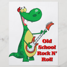 old school rock n roll dinosaur playing guitar custom flyer