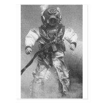 old scuba diver pic black and white postcards