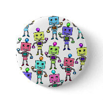 Old Skool retro Robots Pinback Button