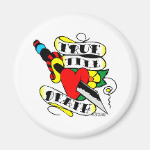 Old Skool Tattoo True Till Death Dagger Heart Fridge Magnets