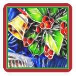 Old Style Holly With Golden Bell Square Stickers