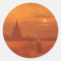 Old Tower in the Fields, van Gogh, Vintage Art Round Stickers