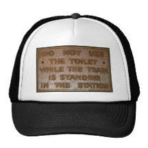 old train toilet sign trucker hats