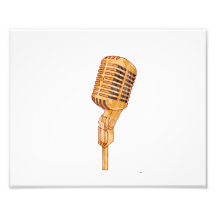 Old Vintage Microphone Scratched Faded Brown Photographic Print