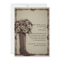 Old West Boot Daisy Bouquet Vintage Invitation