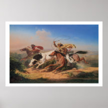 Old West Vaqueros Roping Steer Art Print Poster