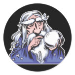 old white wizard merlin round sticker
