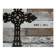 Old Wood, Wrought Iron Cross Save the Date Post Cards