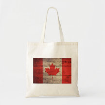 Old Wooden Canadian Flag Tote Bags