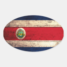 Old Wooden Costa Rican Flag Oval Stickers