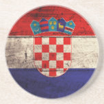Old Wooden Croatia Flag Drink Coaster