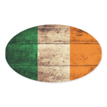 Old Wooden Ireland Flag Oval Stickers