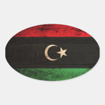 Old Wooden Libya Flag Oval Stickers
