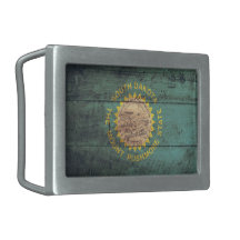 Old Wooden South Dakota Flag Rectangular Belt Buckle