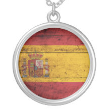 Old Wooden Spain Flag Pendant