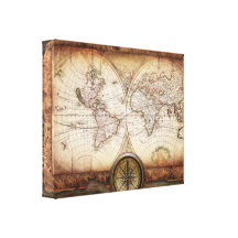 Old World Map and Compass  Wrapped Canvas Gallery Wrap Canvas