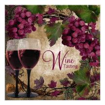 Old World Vintage Red Green Grapes Wine Tasting Custom Invitation
