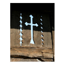 Old World Wooden Cross Post Card