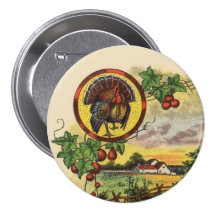Olde Tyme Tom Turkey Thanksgiving Button Pin