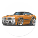 Olds Cutlass 442 Orange Car Round Stickers
