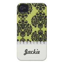 olive and black elegant ornate damask iPhone 4 cover