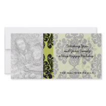 olive and black elegant ornate damask photo card