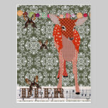 Olive Damask Deer & Golddust Butterflies  Postcard postcards