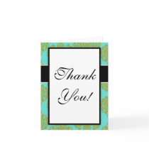 olive green and aqua blue fleur damask card