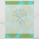 olive green and aqua blue fleur damask flyers