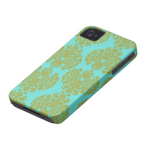 olive green and aqua  fleur damask iPhone 4 covers